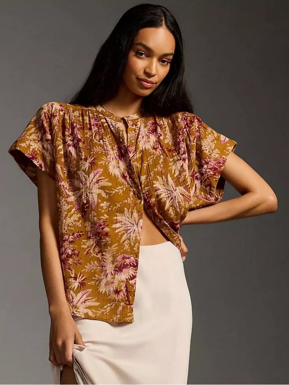 Anthropologie Oversized Short Dolman Sleeve Floral Blouse